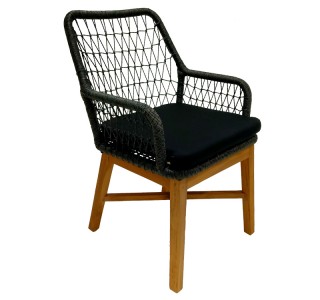 Πολυθρόνα Elaiza teak ξύλο και συνθετικό σχοινί σε φυσική-μαύρη απόχρωση με μαξιλάρι 58x60x90εκ Υλικό: TEAK WOOD/ SYNTHETIC WEAVING 343-000005