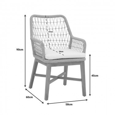 Πολυθρόνα Elaiza teak ξύλο και συνθετικό σχοινί σε φυσική-μαύρη απόχρωση με μαξιλάρι 58x60x90εκ Υλικό: TEAK WOOD/ SYNTHETIC WEAVING 343-000005