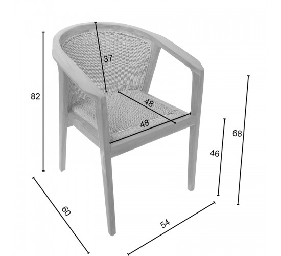 Πολυθρόνα Granny teak wood και συνθετικό σχοινί σε φυσική απόχρωση 60x60x82εκ Υλικό: TEAK WOOD - SYNTHETIC WEAVING 343-000034