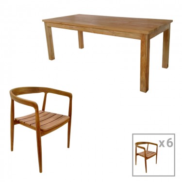 Τραπεζαρία 7τεμ.Noody-Wooly teak ξύλο σε φυσική απόχρωση Υλικό: TEAK WOOD 343-000036