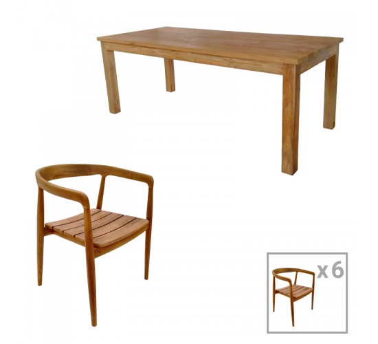 Τραπεζαρία 7τεμ.Noody-Wooly teak ξύλο σε φυσική απόχρωση Υλικό: TEAK WOOD 343-000036