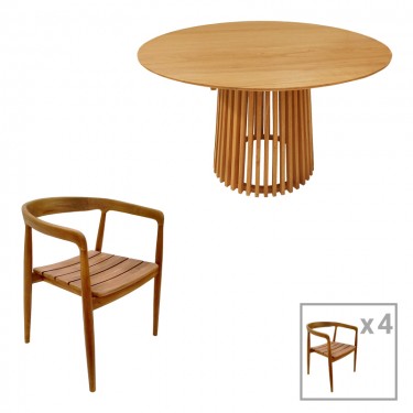 Τραπεζαρία 5τεμ Noody-Kenda I teak ξύλο σε φυσική απόχρωση Φ120x75 Υλικό: TEAK WOOD 343-000039