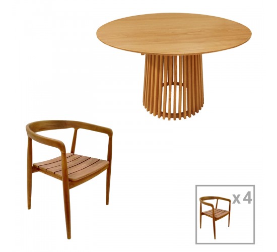 Τραπεζαρία 5τεμ Noody-Kenda I teak ξύλο σε φυσική απόχρωση Φ120x75 Υλικό: TEAK WOOD 343-000039