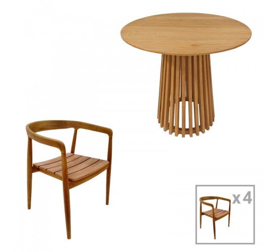 Τραπεζαρία 5τεμ Noody-Kenda I teak ξύλο σε φυσική απόχρωση Φ80x75 Υλικό: TEAK WOOD 343-000042