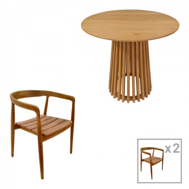 Τραπεζαρία 3τεμ Noody-Kenda I teak ξύλο σε φυσική απόχρωση Φ80x75 Υλικό: TEAK WOOD 343-000043