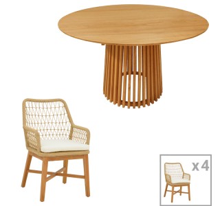 Τραπεζαρία Elaiza-Kenda I σετ 5τεμ teak ξύλο σε φυσική-μπεζ απόχρωση Φ120x75εκ Υλικό: TEAK WOOD 343-000048