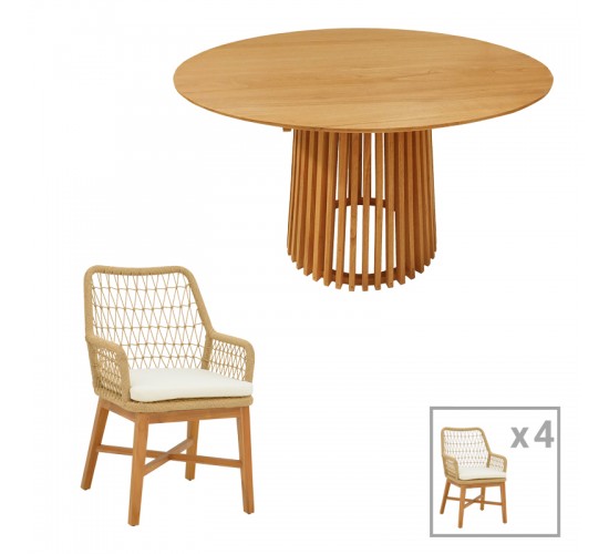 Τραπεζαρία Elaiza-Kenda I σετ 5τεμ teak ξύλο σε φυσική-μπεζ απόχρωση Φ120x75εκ Υλικό: TEAK WOOD 343-000048