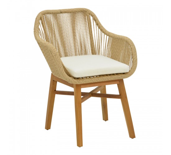 Τραπεζαρία Kalie-Kenda I σετ 7τεμ σε φυσική-μπεζ απόχρωση Φ120x75εκ Υλικό: TEAK - MINDI WOOD- PE ROPE 343-000065