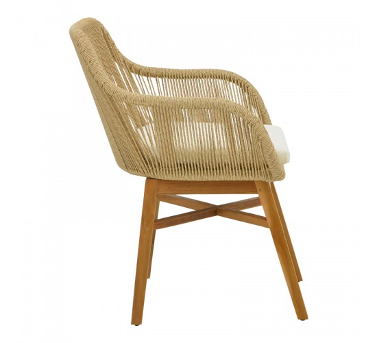 Τραπεζαρία Kalie-Kenda σετ 7τεμ σε φυσική-μπεζ απόχρωση Φ80x75εκ Υλικό: TEAK - MINDI WOOD- PE ROPE 343-000068