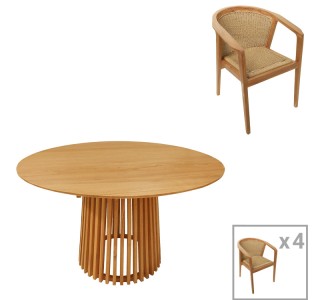 Τραπεζαρία Granny-Kenda I σετ 5τεμ σε φυσική-μπεζ απόχρωση Φ120x75εκ Υλικό: TEAK WOOD- PE ROPE 343-000073