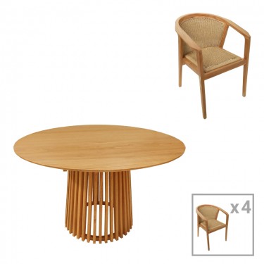 Τραπεζαρία Granny-Kenda I σετ 5τεμ σε φυσική-μπεζ απόχρωση Φ120x75εκ Υλικό: TEAK WOOD- PE ROPE 343-000073