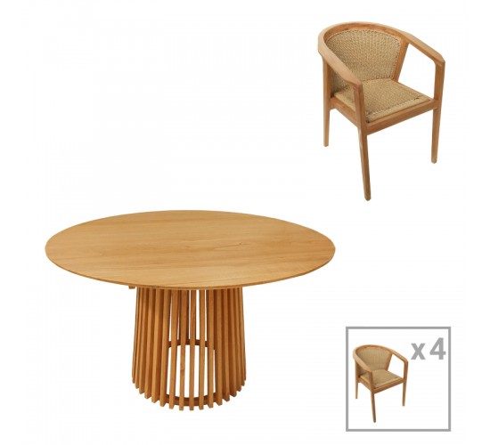 Τραπεζαρία Granny-Kenda I σετ 5τεμ σε φυσική-μπεζ απόχρωση Φ120x75εκ Υλικό: TEAK WOOD- PE ROPE 343-000073