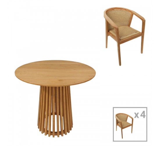 Τραπεζαρία Granny-Kenda Ι σετ 5τεμ σε φυσική-μπεζ απόχρωση Φ80x75εκ Υλικό: TEAK WOOD- PE ROPE 343-000076