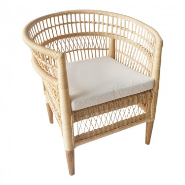 Πολυθρόνα Necorian paakoworld teak ξύλο με pe rattan σε φυσική απόχρωση και λευκό μαξιλάρι 80x70x87εκ Υλικό: TEAK WOOD 343-000090
