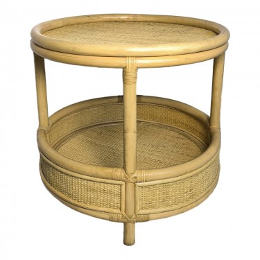 Βοηθητικό τραπέζι Moody pe rattan σε φυσική απόχρωση Φ55x51εκ Υλικό: TEAK WOOD - GLASS 343-000093