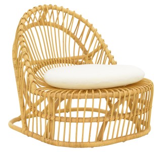 Πολυθρόνα Tromso pe rattan σε φυσική απόχρωση με εκρού χρώμα μαξιλάρι 80x85x98εκ Υλικό: TEAK WOOD 343-000095