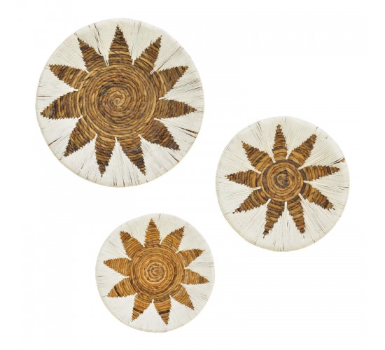 Διακοσμητικό τοίχου Circy Inart σετ 3 τεμ ψάθα σε λευκή-μπεζ απόχρωση Υλικό: WICKER 343-000101