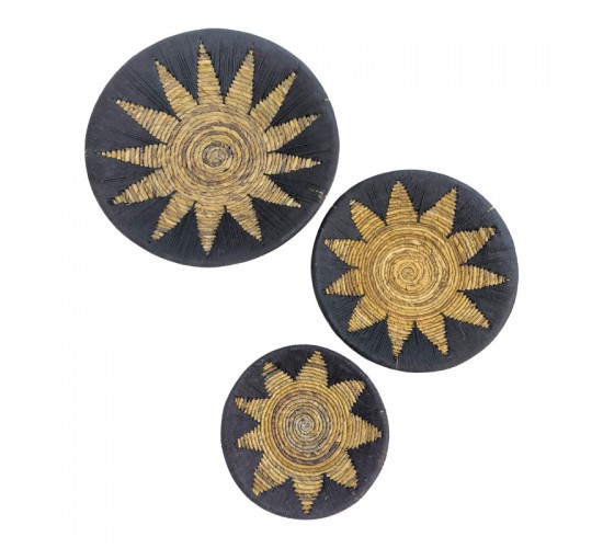 Διακοσμητικό τοίχου Circy Inart σετ 3 τεμ ψάθα σε μαύρη-μπεζ απόχρωση Υλικό: WICKER 343-000102