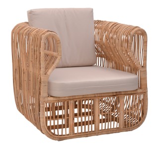 Πολυθρόνα Fajole rattan σε φυσική απόχρωση με μπεζ μαξιλάρι 83x92x82εκ Υλικό: RATTAN- FABRIC 344-000008