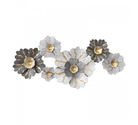 Διακοσμητικό τοίχου Daisy Inart μέταλλο σε χρυσή-λευκή απόχρωση 131x64x9.5εκ Υλικό: IRON 100%  345-000005