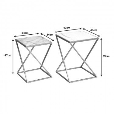 Βοηθητικά τραπεζάκια σαλονιού σετ 2τεμ Zoliene Inart χρυσό μέταλλο-λευκό μαρμάρου Υλικό: METAL 352-000003