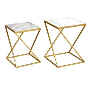 Βοηθητικά τραπεζάκια σαλονιού σετ 2τεμ Zoliene Inart χρυσό μέταλλο-λευκό μαρμάρου Υλικό: METAL 352-000003