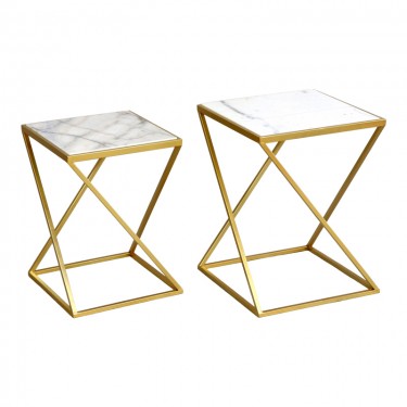 Βοηθητικά τραπεζάκια σαλονιού σετ 2τεμ Zoliene Inart χρυσό μέταλλο-λευκό μαρμάρου Υλικό: METAL 352-000003