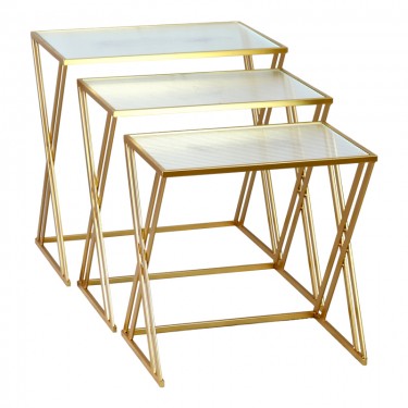 Τραπέζια σαλονιού σετ 3τεμ Pitche Inart χρυσό μέταλλο-γυαλί Υλικό: METAL - GLASS 352-000008