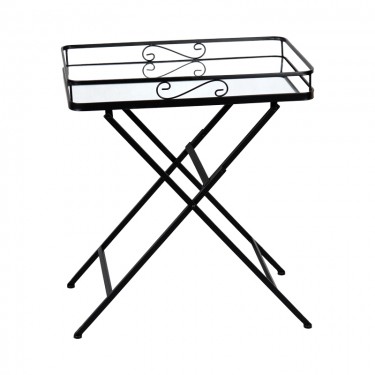 Τραπέζι Joene Inart πτυσσόμενο μαύρο μέταλλο-γυαλί καθρέπτη 60x38x68εκ Υλικό: METAL -MIRROR GLASS 352-000009