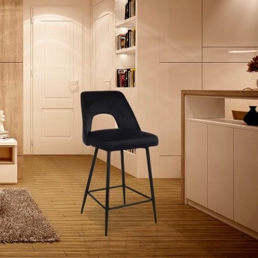 Σκαμπό μπαρ Murde μαύρο βελούδο και μεταλλικά πόδια σε μαύρη απόχρωση 47x52x96εκ Υλικό: METAL - VELVET 357-000003