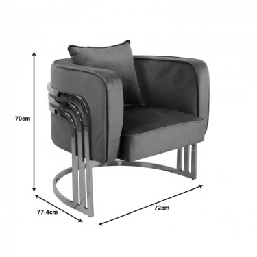 Πολυθρόνα Roblu χρυσό μέταλλο και βελούδο σε μαύρη απόχρωση 72x77.4x70εκ Υλικό: METAL - VELVET 357-000005