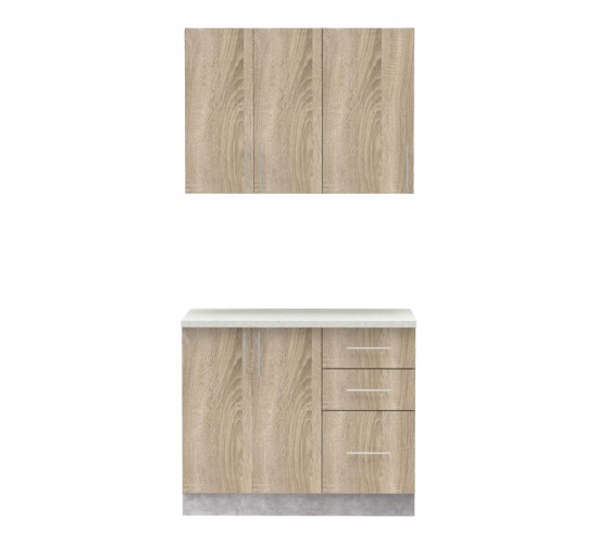 Σύνθεση κουζίνας Festa I μελαμίνη σε sonoma απόχρωση και πάγκο σε ανοιχτό γκρι 100x60x85εκ Υλικό: CLIPBOARD 16mm 361-000009