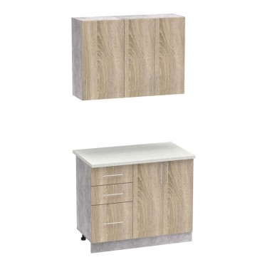 Σύνθεση κουζίνας Festa I μελαμίνη σε sonoma απόχρωση και πάγκο σε ανοιχτό γκρι 100x60x85εκ Υλικό: CLIPBOARD 16mm 361-000009