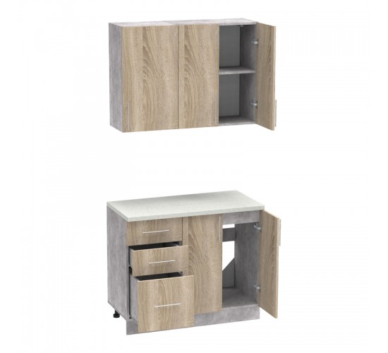 Σύνθεση κουζίνας Festa I μελαμίνη σε sonoma απόχρωση και πάγκο σε ανοιχτό γκρι 100x60x85εκ Υλικό: CLIPBOARD 16mm 361-000009