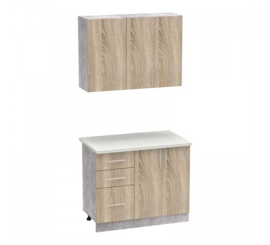 Σύνθεση κουζίνας Festa I μελαμίνη σε sonoma απόχρωση και πάγκο σε ανοιχτό γκρι 100x60x85εκ Υλικό: CLIPBOARD 16mm 361-000009