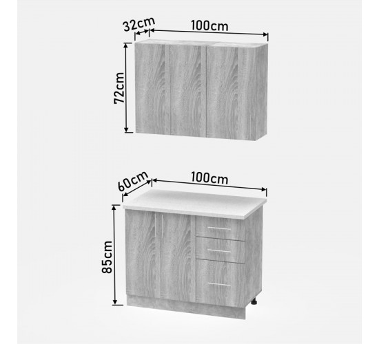 Σύνθεση κουζίνας Festa I μελαμίνη σε sonoma απόχρωση και πάγκο σε ανοιχτό γκρι 100x60x85εκ Υλικό: CLIPBOARD 16mm 361-000009