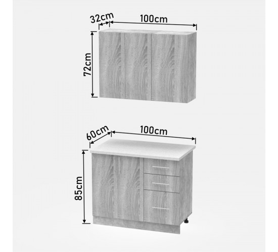 Σύνθεση κουζίνας Festa I μελαμίνη σε sonoma απόχρωση και πάγκο σε ανοιχτό γκρι 100x60x85εκ Υλικό: CLIPBOARD 16mm 361-000009