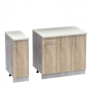 Σύνθεση κουζίνας Festa II μελαμίνη σε sonoma απόχρωση και πάγκο σε ανοιχτό γκρι 120x60x85εκ Υλικό: CLIPBOARD 16mm 361-000011