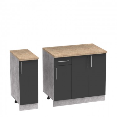 Σύνθεση κουζίνας Festa II μελαμίνη σε ανθρακί και πάγκο σε sonoma απόχρωση 120x60x85εκ Υλικό: CLIPBOARD 16mm 361-000012