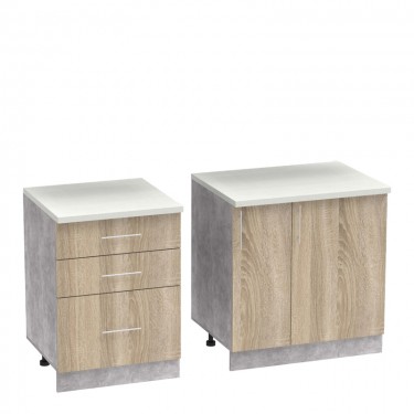 Σύνθεση κουζίνας Festa III μελαμίνη σε sonoma απόχρωση και πάγκο σε ανοιχτό γκρι 140x60x85εκ Υλικό: CLIPBOARD 16mm 361-000013