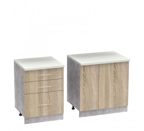 Σύνθεση κουζίνας Festa III μελαμίνη σε sonoma απόχρωση και πάγκο σε ανοιχτό γκρι 140x60x85εκ Υλικό: CLIPBOARD 16mm 361-000013