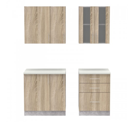 Σύνθεση κουζίνας Festa III μελαμίνη σε sonoma απόχρωση και πάγκο σε ανοιχτό γκρι 140x60x85εκ Υλικό: CLIPBOARD 16mm 361-000013