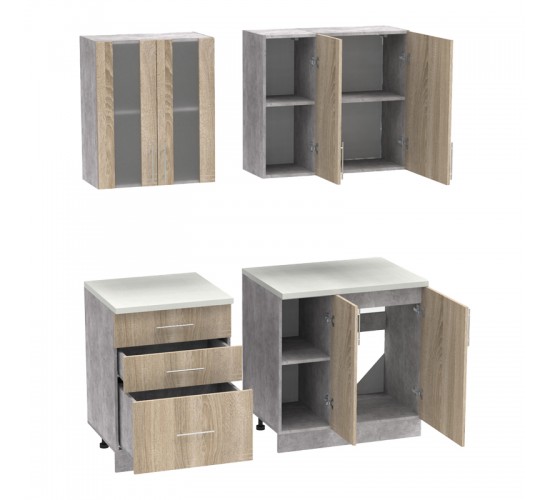 Σύνθεση κουζίνας Festa III μελαμίνη σε sonoma απόχρωση και πάγκο σε ανοιχτό γκρι 140x60x85εκ Υλικό: CLIPBOARD 16mm 361-000013