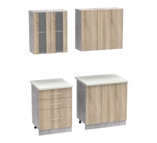 Σύνθεση κουζίνας Festa III μελαμίνη σε sonoma απόχρωση και πάγκο σε ανοιχτό γκρι 140x60x85εκ Υλικό: CLIPBOARD 16mm 361-000013