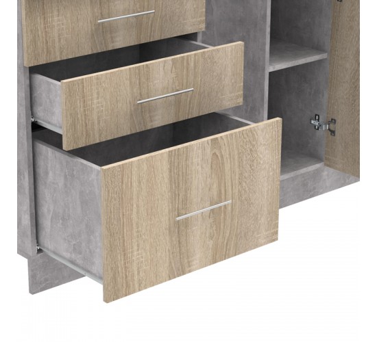 Σύνθεση κουζίνας Festa III μελαμίνη σε sonoma απόχρωση και πάγκο σε ανοιχτό γκρι 140x60x85εκ Υλικό: CLIPBOARD 16mm 361-000013