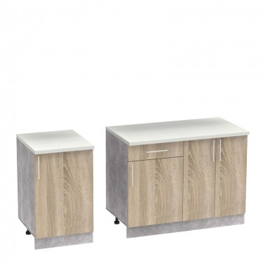 Σύνθεση κουζίνας Festa IV μελαμίνη σε sonoma απόχρωση και πάγκο σε ανοιχτό γκρι 160x60x85εκ Υλικό: CLIPBOARD 16mm 361-000014