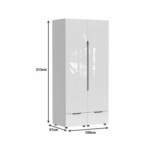 Ντουλάπα δίφυλλη Afina mdf σε λευκή glossy απόχρωση 100x57x213εκ Υλικό: CHIPBOARD - MDF 361-000017 Ντουλάπα δίφυλλη Afina mdf σε λευκή glossy απόχρωση 100x57x213εκ Υλικό: CHIPBOARD - MDF 361-000017