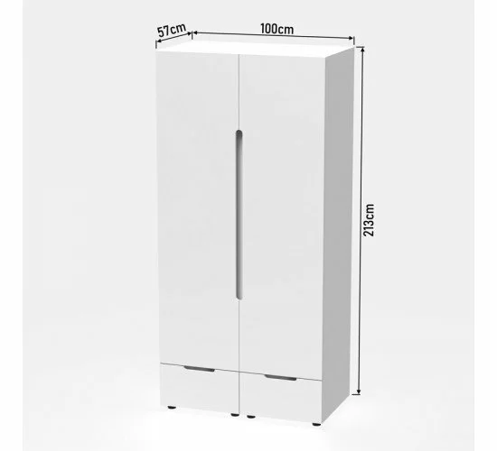 Ντουλάπα δίφυλλη Afina mdf σε λευκή glossy απόχρωση 100x57x213εκ Υλικό: CHIPBOARD - MDF 361-000017 Ντουλάπα δίφυλλη Afina mdf σε λευκή glossy απόχρωση 100x57x213εκ Υλικό: CHIPBOARD - MDF 361-000017