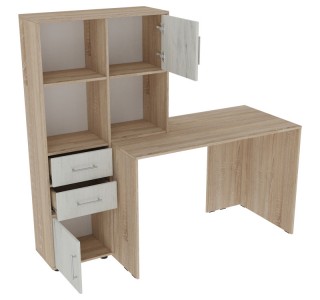 Γραφείο με βιβλιοθήκη Scarlet σε sonoma-λευκή απόχρωση 161x60x150εκ Υλικό: CHIPBOARD 361-000098