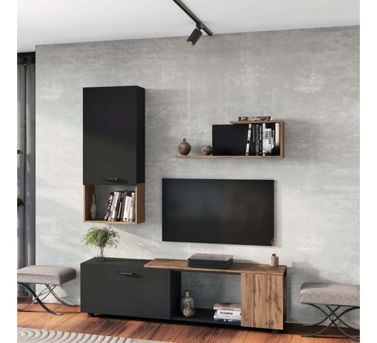 Σύνθετο σαλονιού Poelfy σε ανθρακί-oak απόχρωση 170x37.5x42εκ Υλικό: CHIPBOARD 361-000099 Σύνθετο σαλονιού Poelfy σε ανθρακί-oak απόχρωση 170x37.5x42εκ Υλικό: CHIPBOARD 361-000099